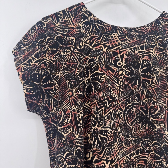 Hilo Hattie Dress Women Medium Brown Hawaiian Drop Waist 80s Cap Sleeve Vintage - Picture 2 of 11